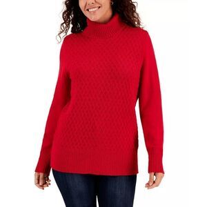 KAREN SCOTT Women's Cable-Knit Turtleneck Cotton Sweater red